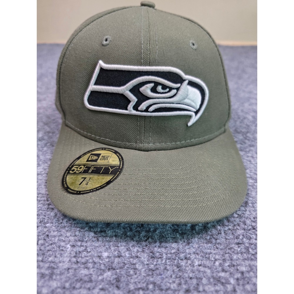 Seattle Seahawks Fitted Hat 7 1/4 New Era 59FIFTY Olive Green NFL Logo Cap